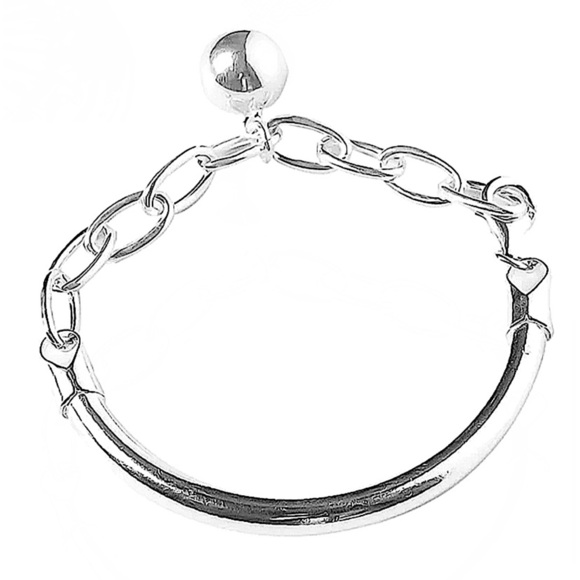 Sterling Silver Chain Link Ball Drop Bangle Bracelet - Picture 7 of 7